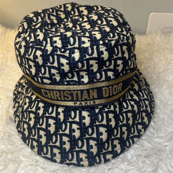 Dior Blue and Cream Patterned Hat Christian Dior Wool Oblique Reversible Chic Military Cap 57  main image 3